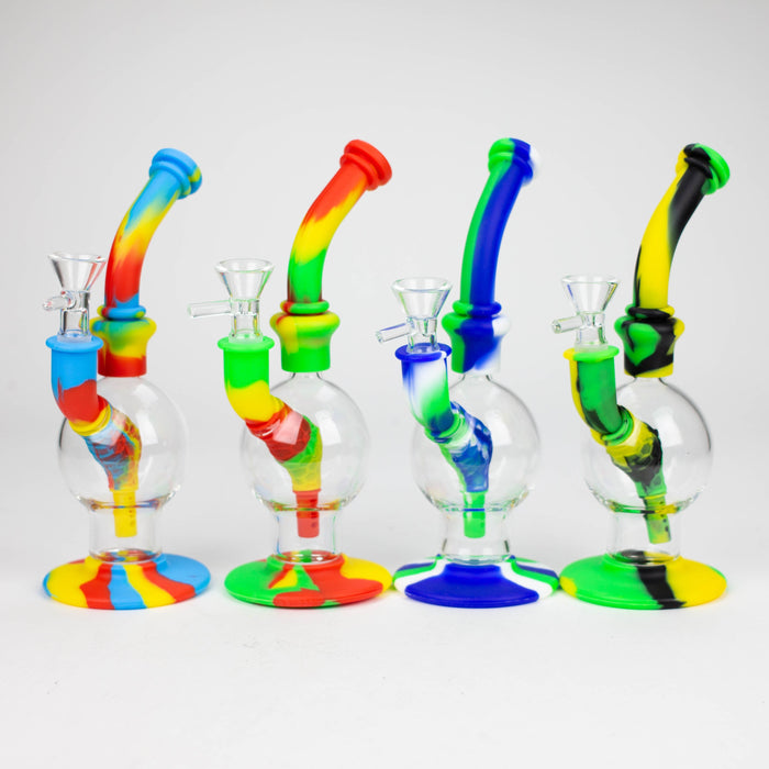 7.8" Silicone+Glass Round bong-Assorted [038B]