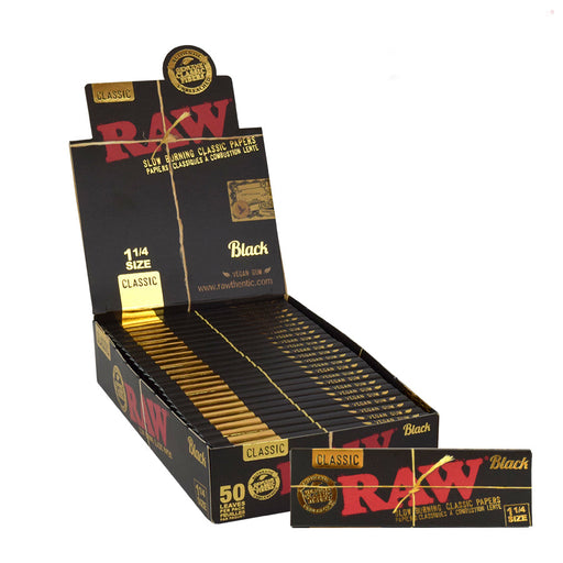 RAW Black Natural Unrefined Rolling Paper 1 - 1/4" Size ONE 1 1/4"