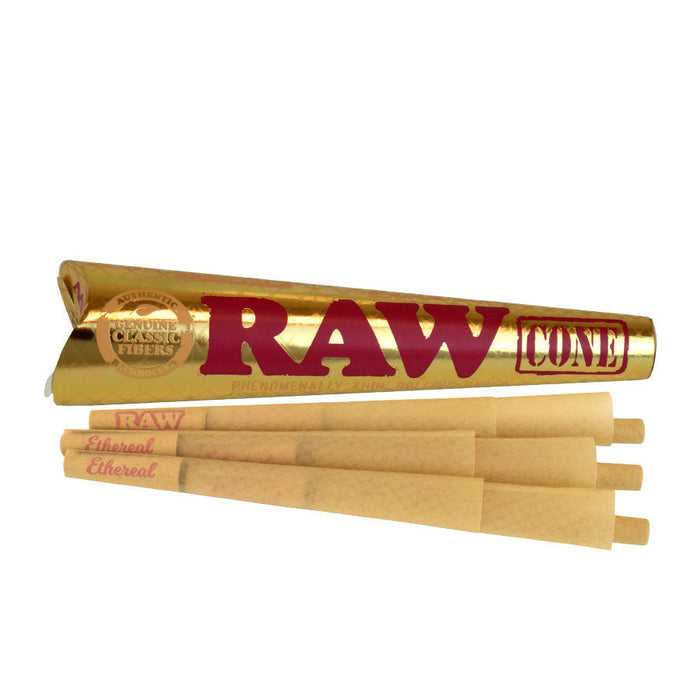 RAW | Ethereal 1 1/4 Size Unrefined Pre-Rolled Cones – 6 Pack (Box of 32) Pre-rolled Cone (Display Pack) ONE