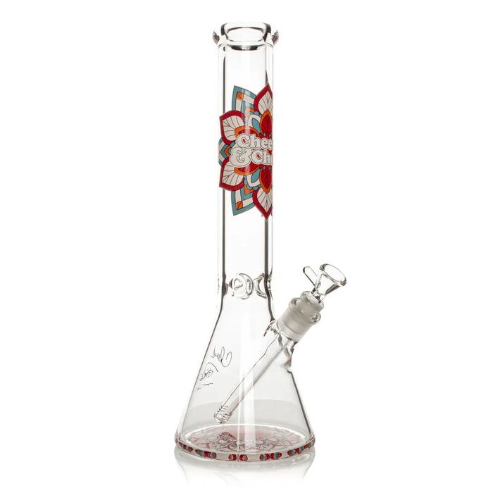 Cheech & Chong® Glass | 15" 7mm Thick Mandala Glow-in-the-Dark Water Pipe [CC173] Glass Bong Smoking Cat Distribution
