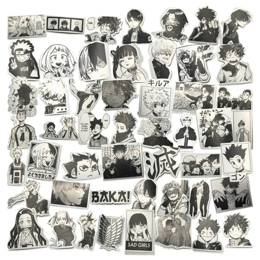 50-Piece Black & White Anime Sticker Pack – Series 02