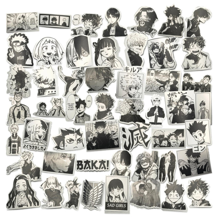 50-Piece Black & White Anime Sticker Pack – Series 02 Stationery · Accessory Super Supplys Inc