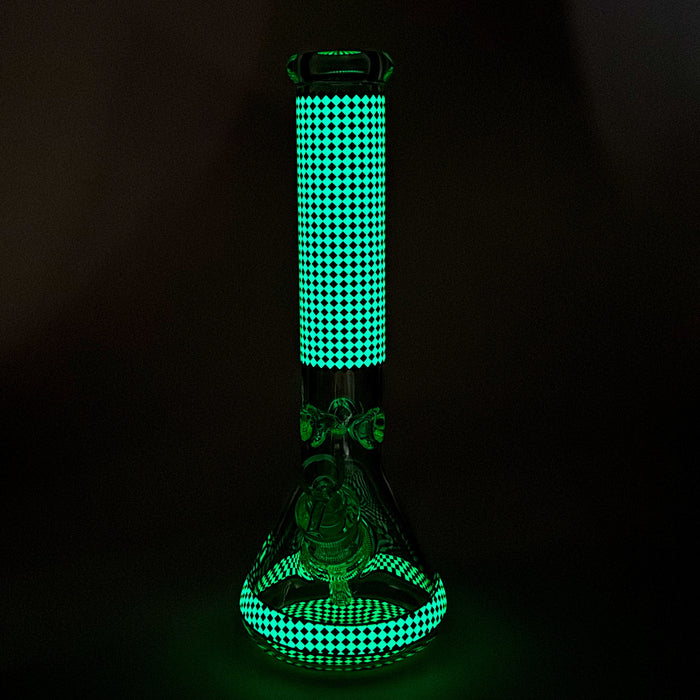 15" Grid Pattern Beaker Bong – Glow in the Dark Glass Bong RMG WHOLESALE
