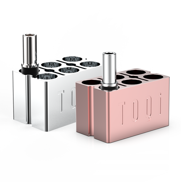 TOQi 510 Cartridge Holder - Precision CNC-Machined Aluminum, UV Protection, Holds 6 - Available in Silver & Rose Gold