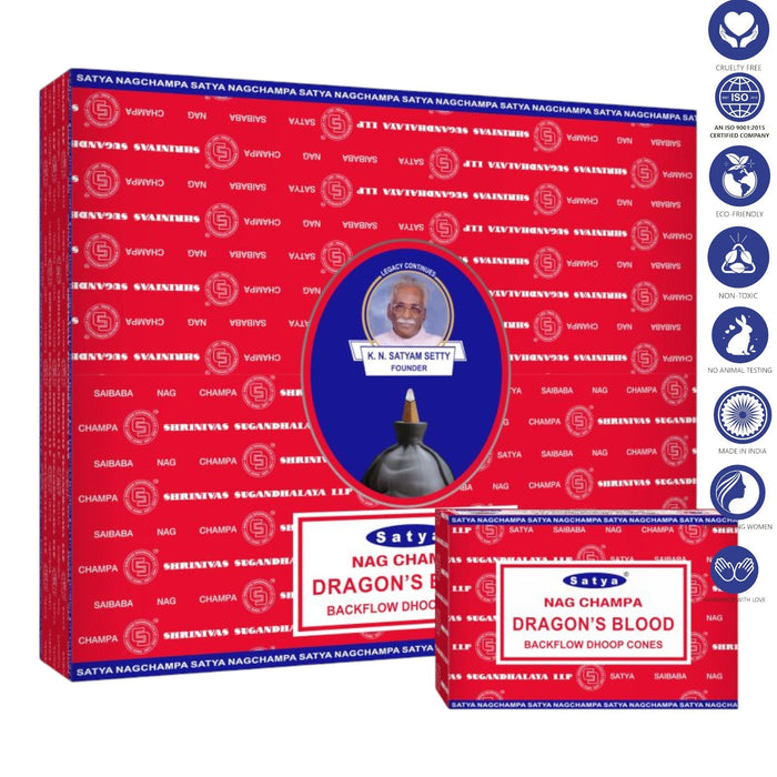Satya Nag Champa Backflow Incense Cones Incense SunGlow Satya DRAGONS BLOOD Backflow Incense Cones