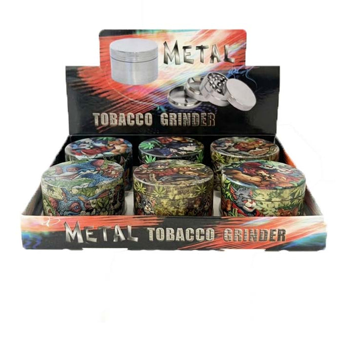 63mm Cartoon Jungle 4-Part Metal Grinder – 6 Assorted Designs Display Pack Super Supplys Inc Default Title