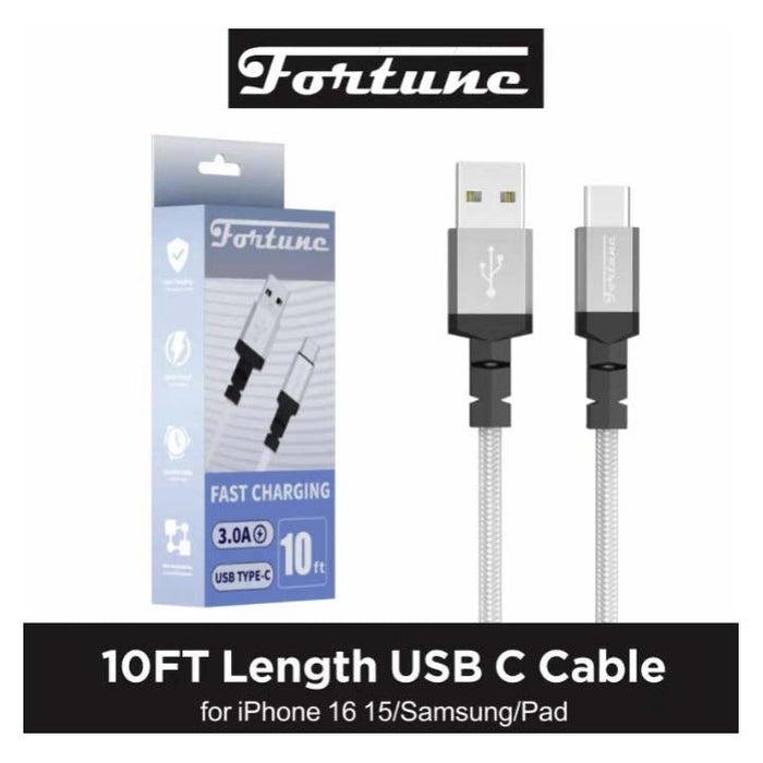 Fortune | 10ft USB-A to USB-C Braided Fast Charging Cable – 3A Charging Cable · Accessory Fortune Default Title