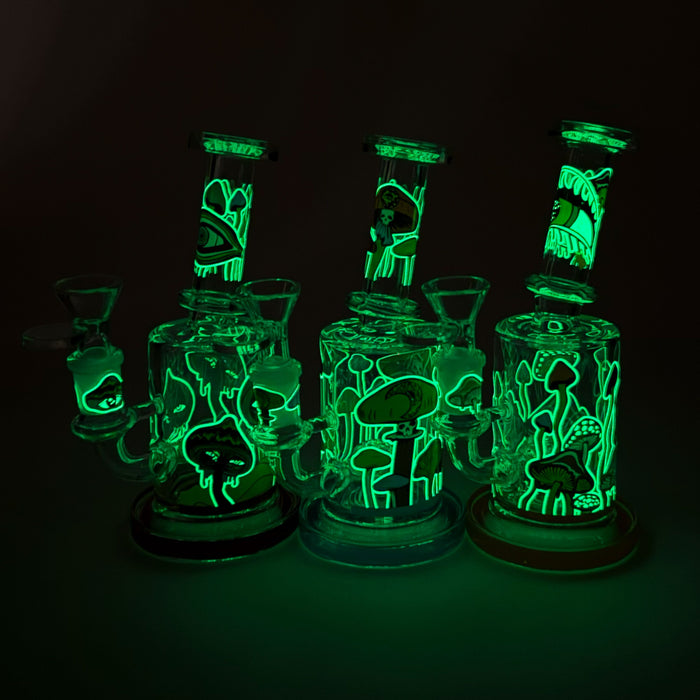 7" Magic Mushroom Glass Bong with Perc – Glow-in-the-Dark Glass Bong 777 Smoke