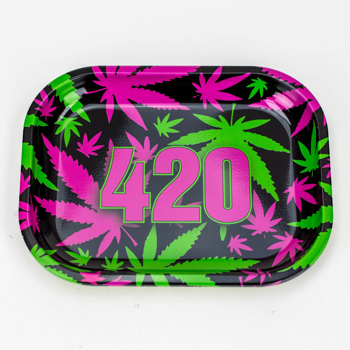 Novelty Metal Rolling Tray-Small Tray Smoking Cat Distribution Pink and green 420