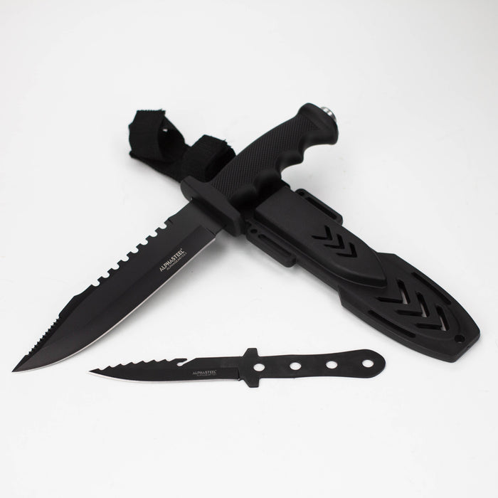 ALPHASTEEL | 11.5″ Tactical Hunting Knife with throwing Knife [1248A]