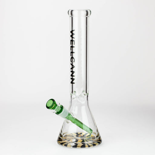 WellCann | 14" 7mm Beaker Bong with Thick Decal Base - Black x Green v2 Glass Bong Northern Aurora Trading Ltd