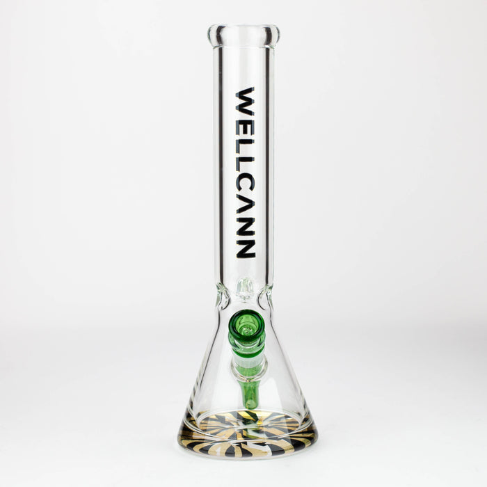 WellCann | 14" 7mm Beaker Bong with Thick Decal Base - Black x Green v2