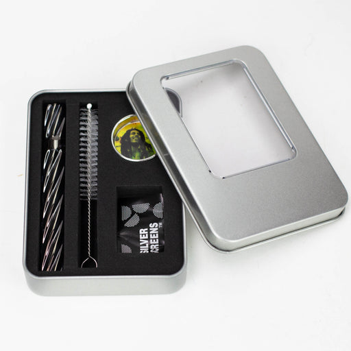 Glass one hitter, Grinder and screen gift set, grinder with Cleaning Brush, Screens and Case Metal Pipe BANKA