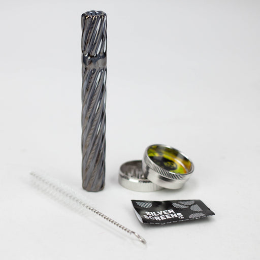 Glass one hitter, Grinder and screen gift set, grinder with Cleaning Brush, Screens and Case Metal Pipe BANKA