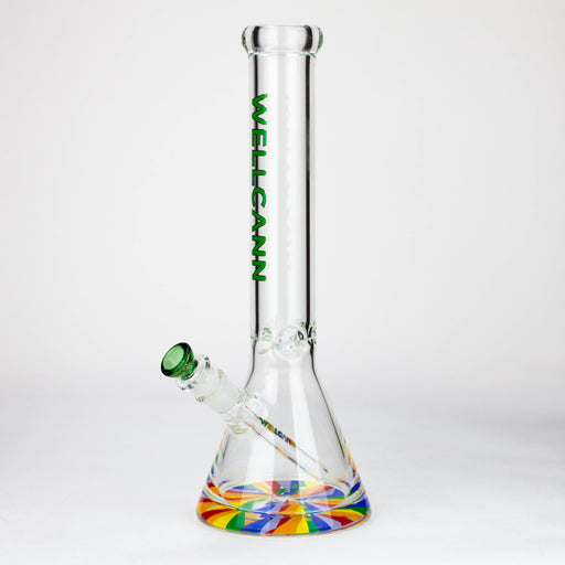 WellCann | 15" 7mm Beaker Bong with Thick Decal Base - Green Rainbow Glass Bong Northern Aurora Trading Ltd