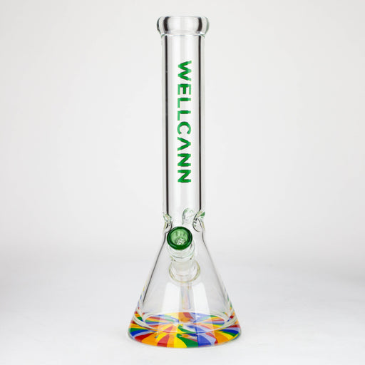 WellCann | 15" 7mm Beaker Bong with Thick Decal Base - Green Rainbow Glass Bong Northern Aurora Trading Ltd