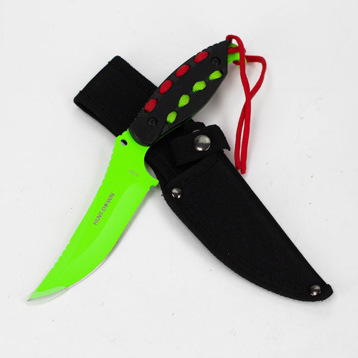 Hunt-Down | 8" Light Green Hunting Knife With Black Handle and Green Red paracord [9759]
