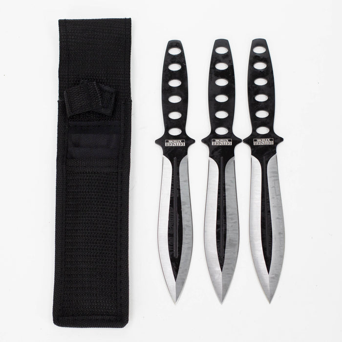 Defender-Xtream | 8" Black & Sliver Blade 3 Pc Throwing Knives with Sheath [6778]
