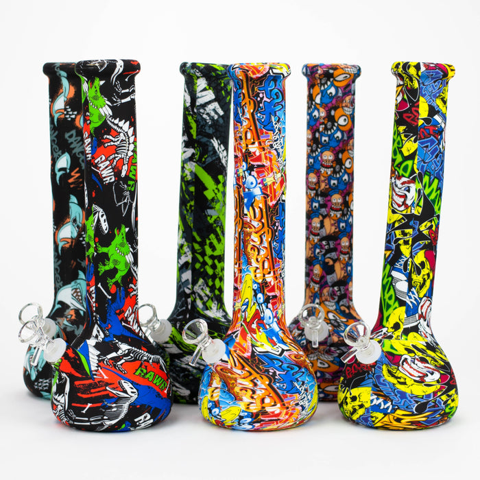 15" Silicone Bong With Assorted Graphics [7050093B] Resin · Silicone · Plastic Bong Purple Haze Smoke Inc