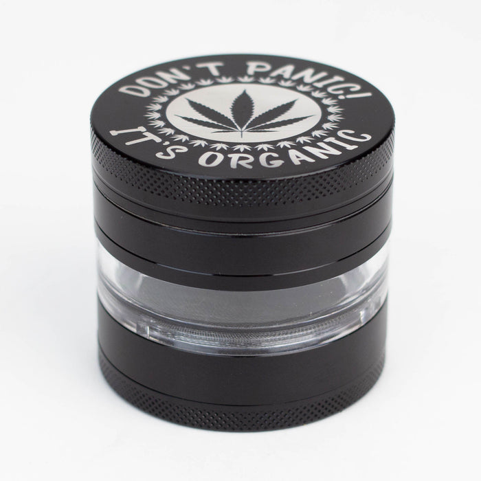 Heavy Duty Large "Don't Panic It's Organic" 4 Parts Weed Grinder Engraved in Canada Design #1 Regular Grinder Laser Ninja Black
