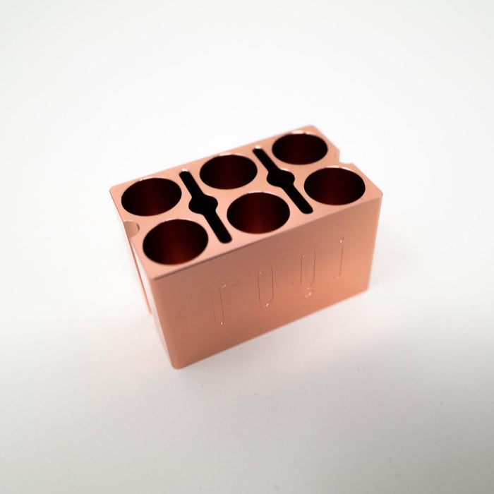 TOQi 510 Cartridge Holder - Precision CNC-Machined Aluminum, UV Protection, Holds 6 - Available in Silver & Rose Gold