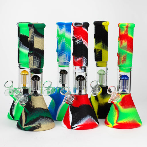 11" Silicone with glass percolator bong - Assorted[SP1060] Silicone Bong ONE