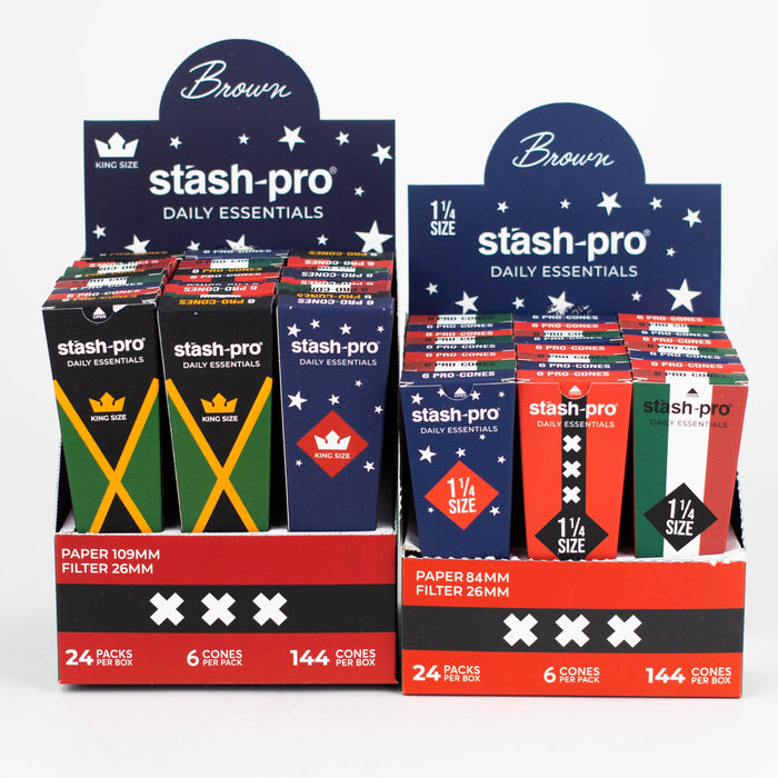 Stash-Pro | Unbleached (Brown) Pro 6 Cones box of 24 Pre-rolled Cone (Display Pack) Stash-Pro
