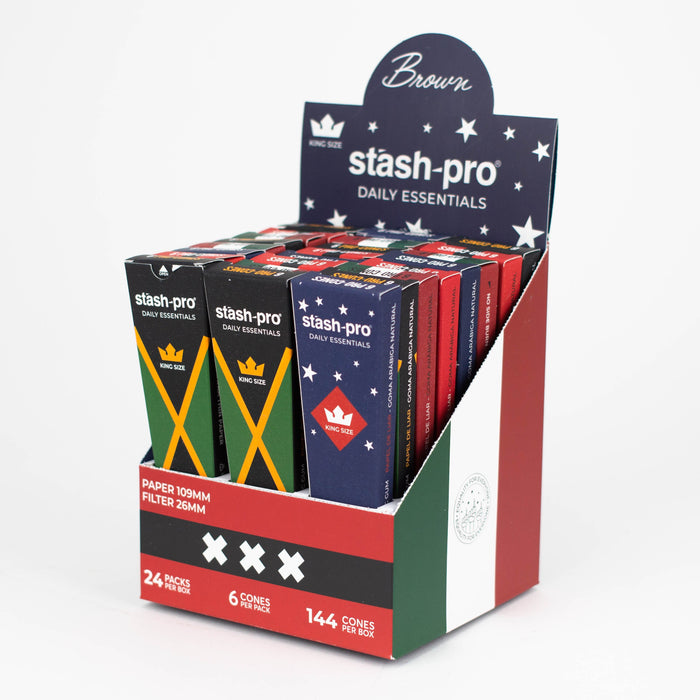 Stash-Pro | Unbleached (Brown) Pro 6 Cones box of 24 Pre-rolled Cone (Display Pack) Stash-Pro King Size