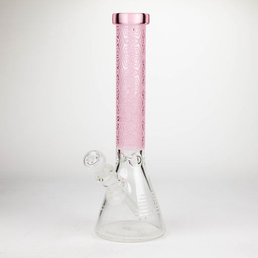 COBRA | 14" sandblasted geometric graphic 7 mm glass bong [YY01] Glass Bong JJ Distribution Pink