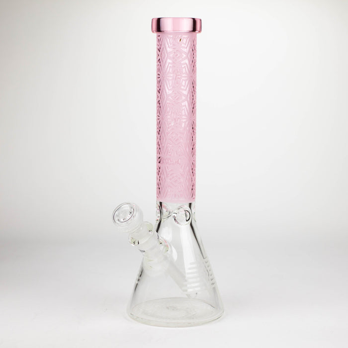 COBRA | 14" sandblasted geometric graphic 7 mm glass bong [YY01] Glass Bong JJ Distribution Pink
