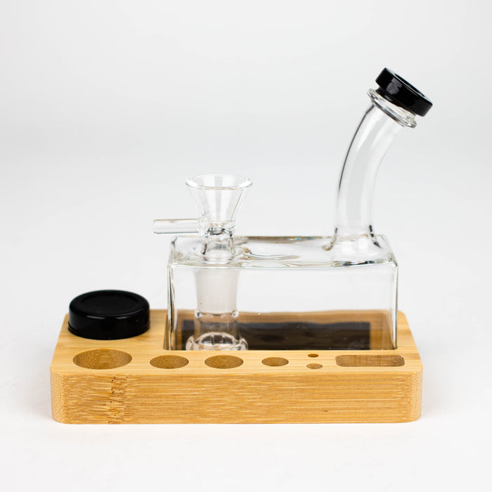 Rectangle glass water pipe with wooden tray-Assorted — Bong Outlet Canada