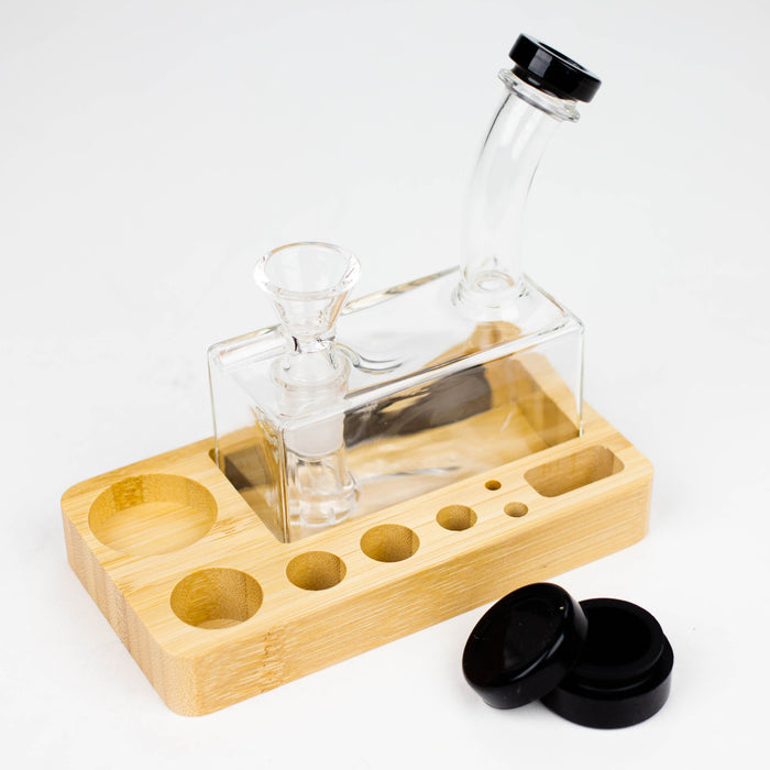 Rectangle glass water pipe with wooden tray-Assorted