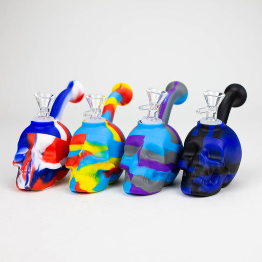 6" skull multi colored mini Bubbler [178P] Resin · Silicone · Plastic Bong Purple Haze Smoke Inc