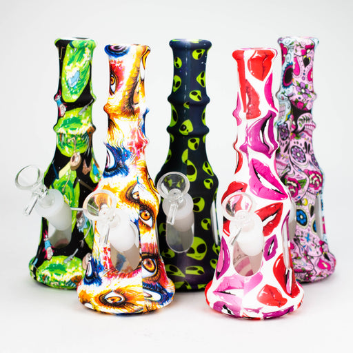 8" Silicone+Glass bong-Assorted [079B] Resin · Silicone · Plastic Bong Purple Haze Smoke Inc