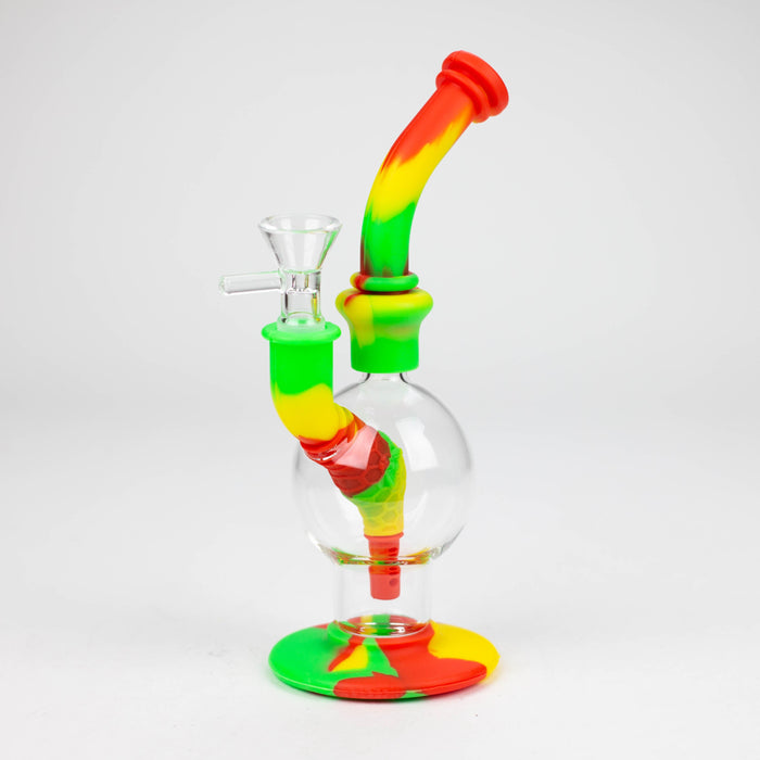 7.8" Silicone+Glass Round bong-Assorted [038B] Resin · Silicone · Plastic Bong Purple Haze Smoke Inc