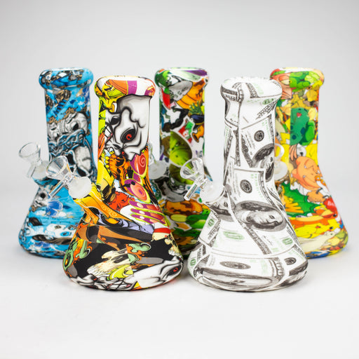 8" Big Beaker base Silicone Bong - Assorted [094B] Resin · Silicone · Plastic Bong Purple Haze Smoke Inc