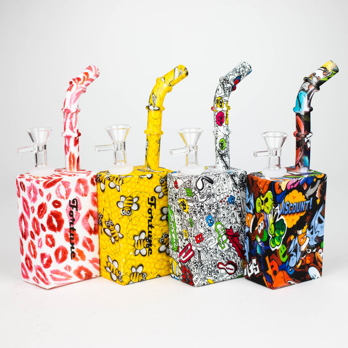 Fortune | 8" Hydrographic Silicone Square Pipe-Assorted [SP1001P] Resin · Silicone · Plastic Bong Fortune