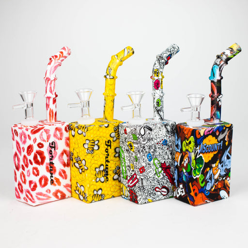 Fortune | 8" Hydrographic Silicone Square Pipe-Assorted [SP1001P] Resin · Silicone · Plastic Bong Super Supplys Inc