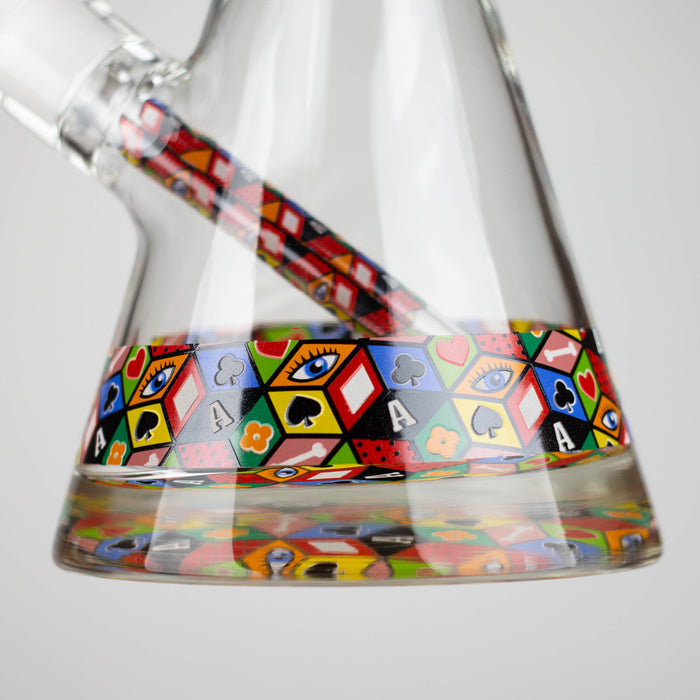 Z17" Color accented 7 mm glass water bong With Poker Design Glass Bong 777 Smoke
