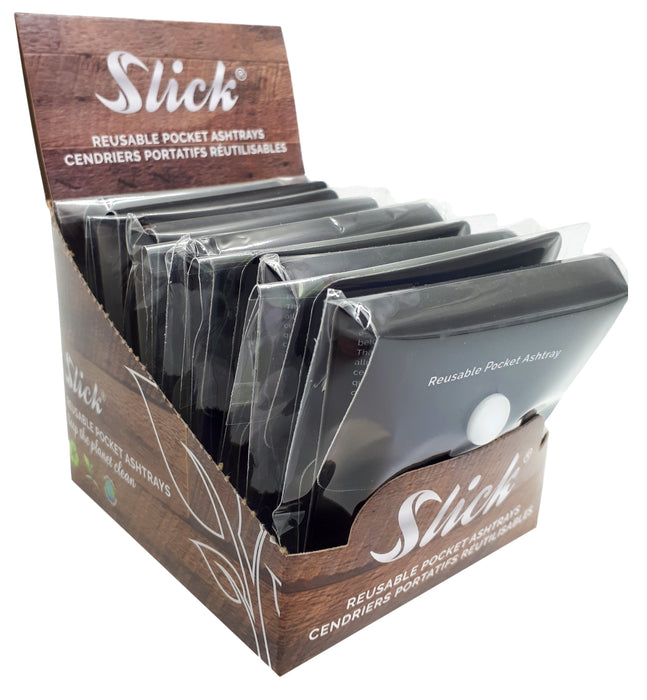 Pocket Ashtrays Display of 10 - 2 DESIGNS Pocket Ashtray Slick Lighters