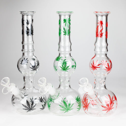 11" Round Shape Glass Bong With Leaf Design Glass Bong 777 Smoke