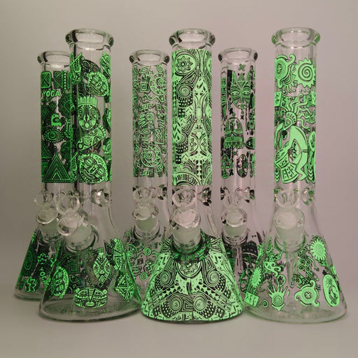 Glow in the dark 14" 7mm Egyptian Design Bong Glass Bong Super Supplys Inc