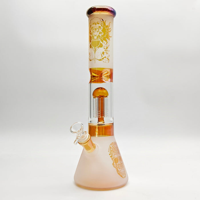 14" Electroplate Skull Design Percolator Beaker Glass Bong Super Supplys Inc Yellow