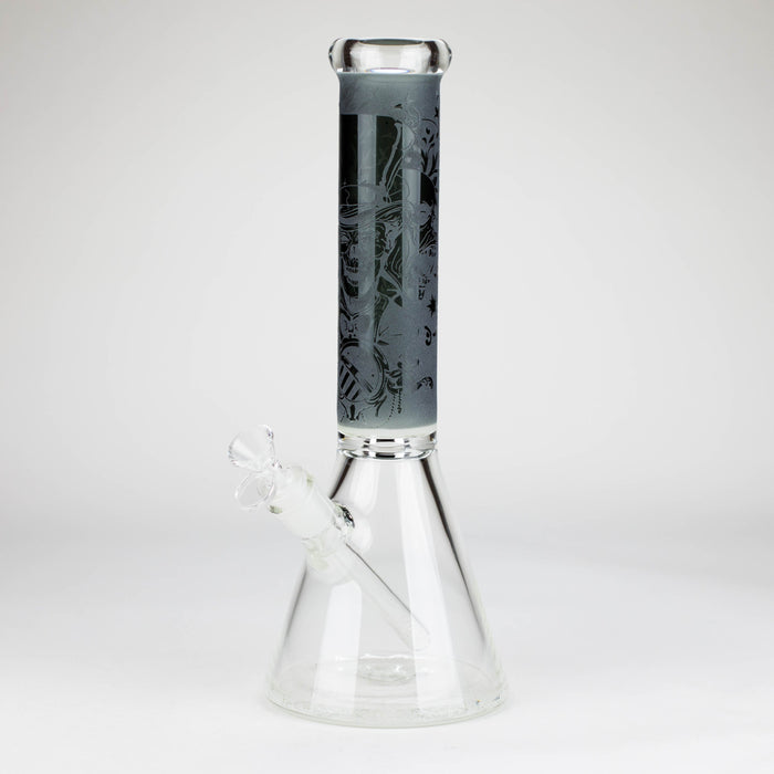14" High Quality engraved Beaker Glass Bong [C2664-3] Glass Bong Canadian Distributor Charcoal Black