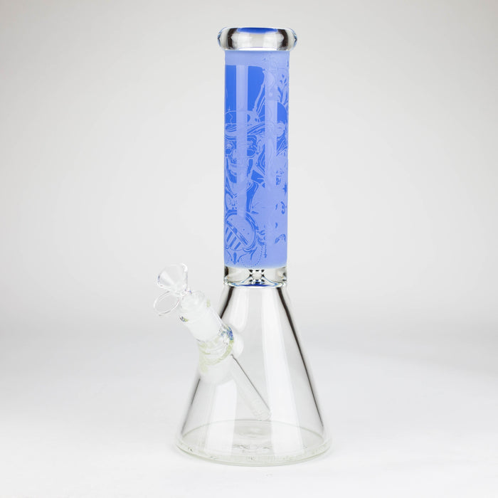 14" High Quality engraved Beaker Glass Bong [C2664-3] Glass Bong Canadian Distributor Jade Blue