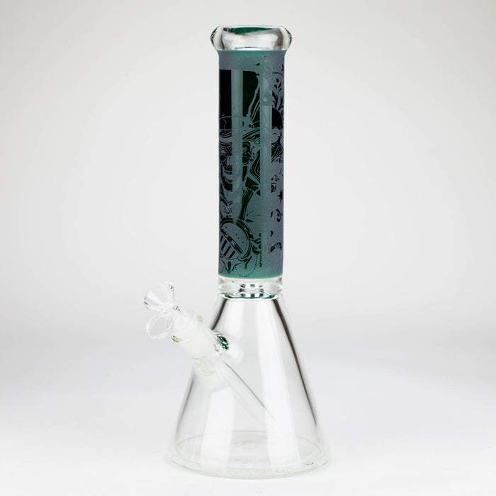 14" High Quality engraved Beaker Glass Bong [C2664-3] Glass Bong Canadian Distributor Teal