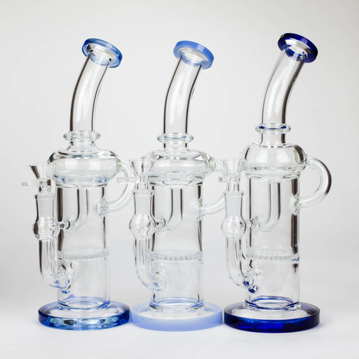 11″ Straight Tube Glass Recycler Bong With Color Base [C1556] Glass Bong Canadian Distributor