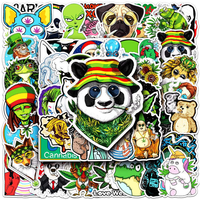 50pcs Assorted Cannabis Design Stickers Gadget Every Weekend Option N