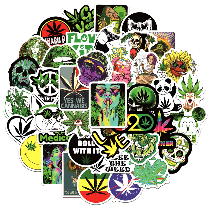 50pcs Assorted Cannabis Design Stickers Gadget Every Weekend Option M