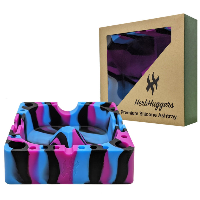 Herbhuggers | Premium Silicone Ashtray Featuring Center Tap Ash and Glassware Clearer with Accessory Organizing Slot Holders Silicone Ashtray Herbhuggers Cosmos (Blue